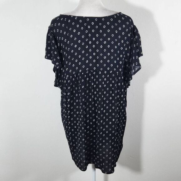 Old Navy Black Blouse with Flutter Sleeves Size XL Black and White Peasant Top - Picture 5 of 9